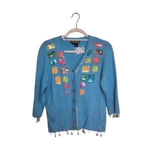Blue Sequined Beaded Y2K Lizzie McGuire Cardigan